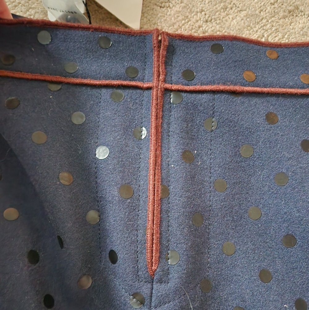 Marc Jacobs Runway $1900 Wide Leg High Waist Flare Dot Wool Pant XS 2 navy - Picture 10 of 12
